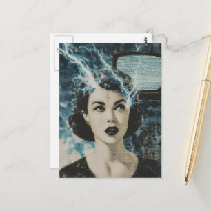 Postal Collage electrizante de estilo retro de una mujer