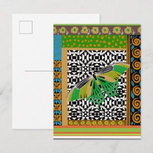 Postal Collage floral con estampado de mariposa decorada