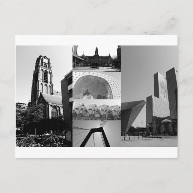 Postal Collage fotográfico Rotterdam 1 en blanco y negro (Anverso)