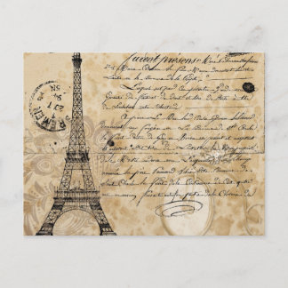 Postal Collage francés vintage moderno Torre Eiffel