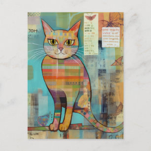 Postal Collage Funky Colorful Cat