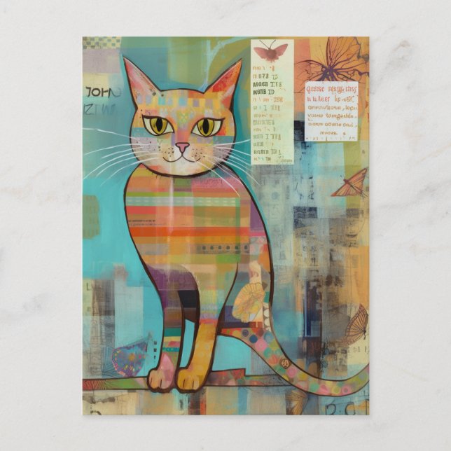 Postal Collage Funky Colorful Cat (Anverso)