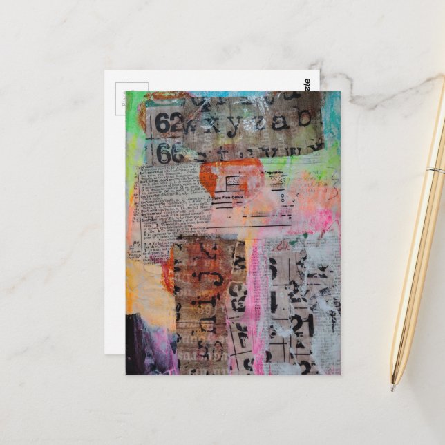 Postal Collage grunge de números y letras abstractos (Anverso/Reverso In Situ)