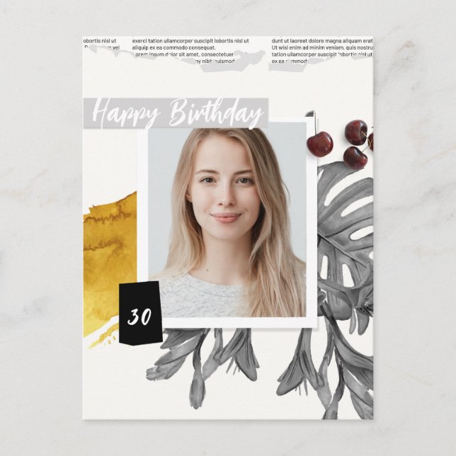 Postal Collage Moderno Cumpleaños 30 Foto Personalizada (Anverso)