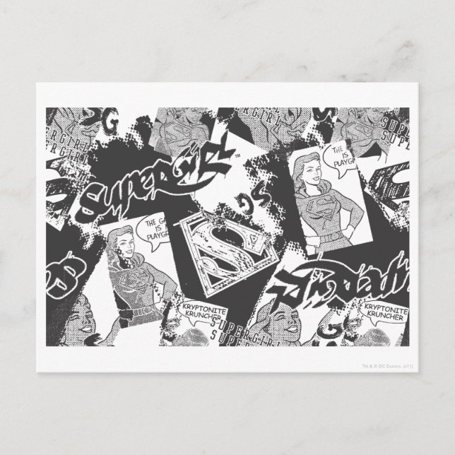 Postal Collage negro y blanco superchica (Anverso)
