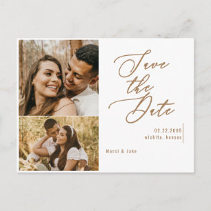 Postal Collage Photo Gold Boda de texto Guardar la fecha