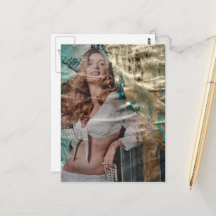 Postal Collage Retro Pretty de dama rubia con perlas
