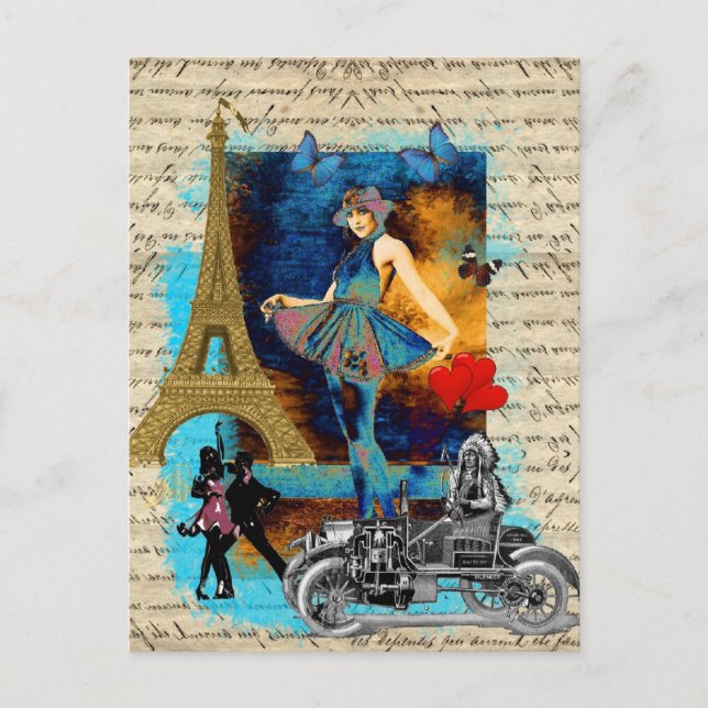 Postal Collage romántico de París (Anverso)