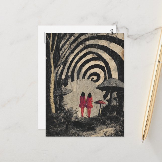 Postal Collage surrealista de hongos (Anverso/Reverso In Situ)