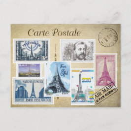 Postal Collage timbres Tour Eiffel