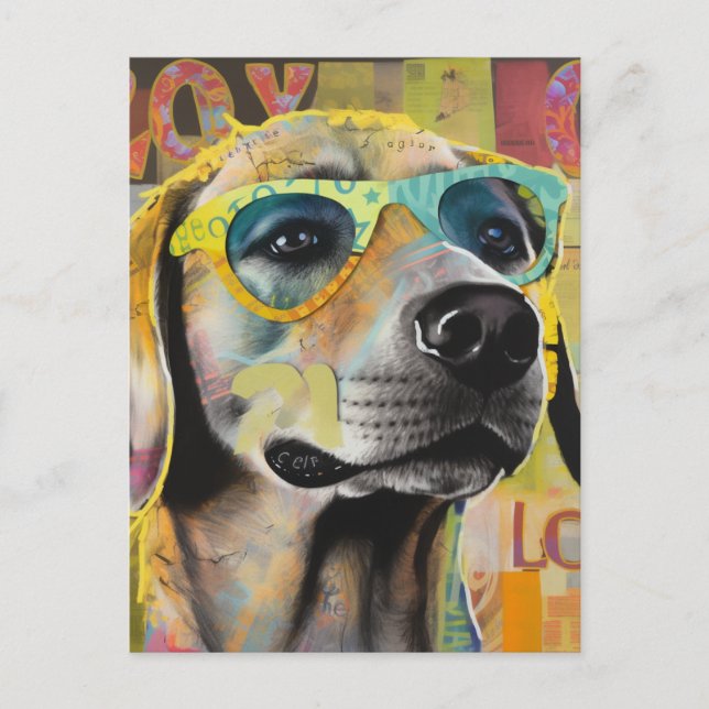 Postal collage única para perros con anteojos (Anverso)