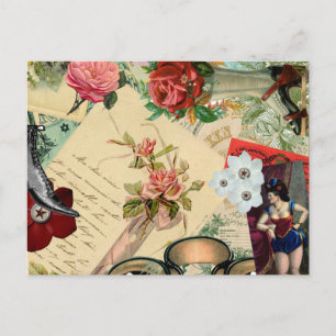 Postal Collage vintage con Rosas y Espectáculos