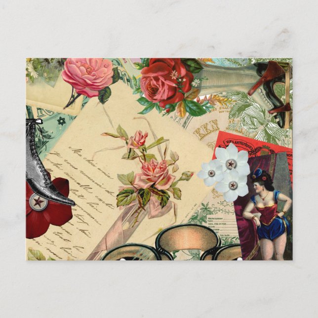 Postal Collage vintage con Rosas y Espectáculos (Anverso)
