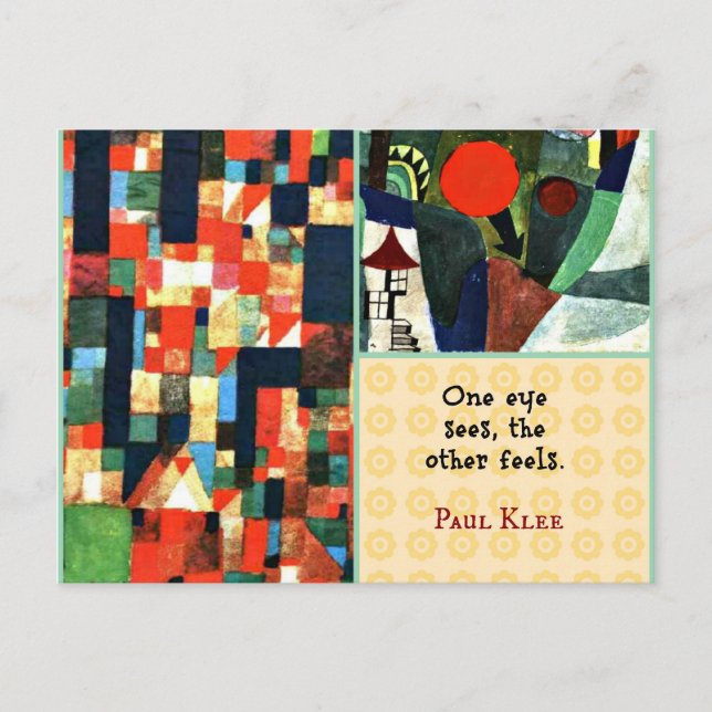 Postal Collage y cita de arte de Paul Klee: One Eye Sees. (Anverso)