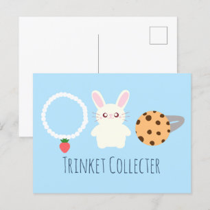 Postal Collar Cuto De Fresas, Conejo Y Anillo