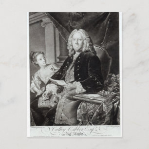 Postal Colley Cibber 1758, grabado por Edward Fisher