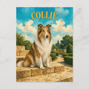 Postal Collie, Arte de Perro Acuarela Vintage