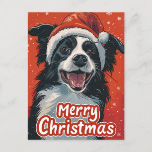 Postal Collie Fronterizo Feliz Navidad