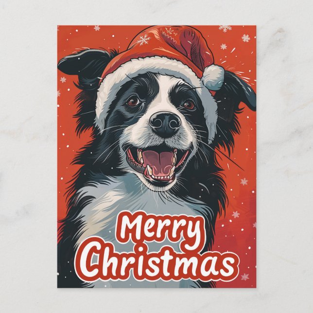 Postal Collie Fronterizo Feliz Navidad (Anverso)