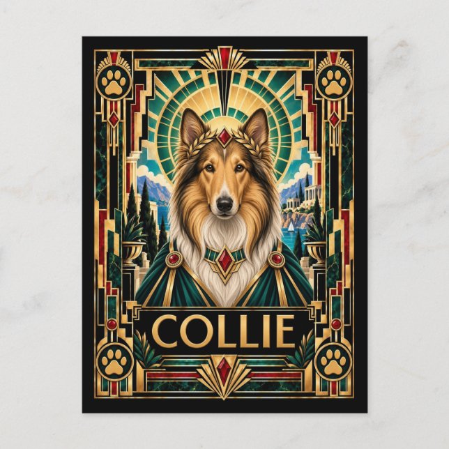 Postal Collie, perro Art Déco (Anverso)