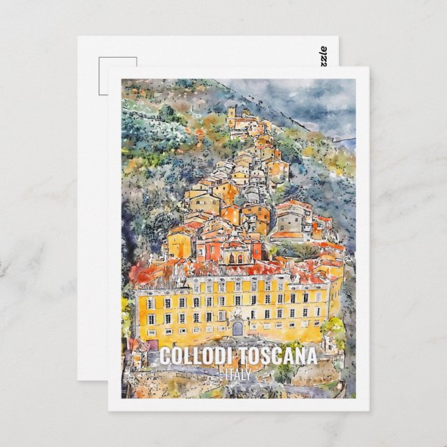 Postal Collodi Toscana Italia Viaje Sketch acuarela (Anverso / Reverso)