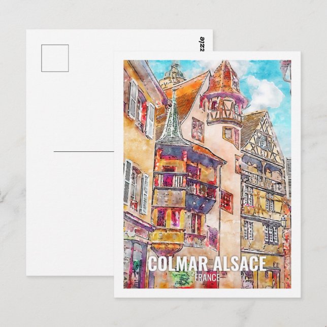 Postal Colmar Alsace France Travel Place Watercolor (Anverso / Reverso)