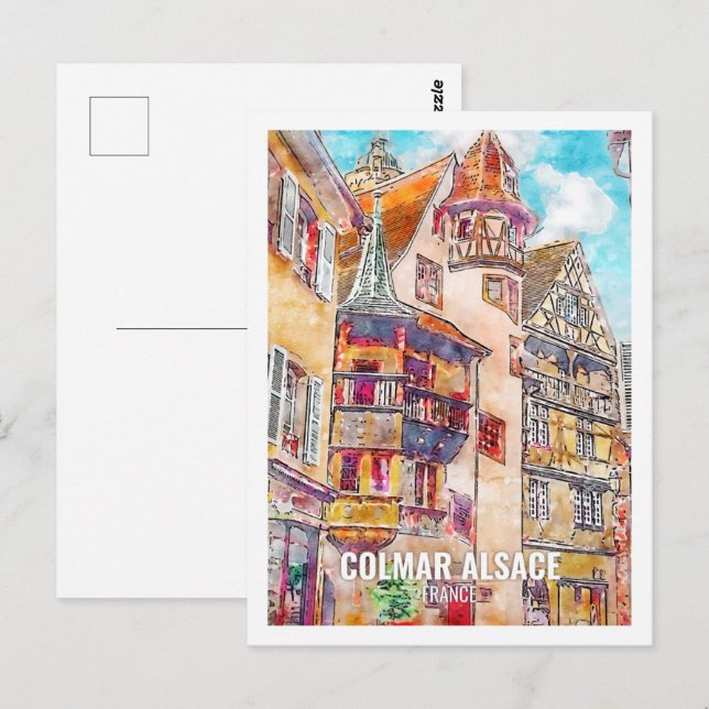 Postal Colmar Alsace France Travel Place Watercolor (Anverso / Reverso)