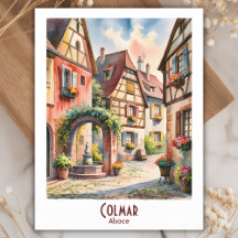 Colmar Alsace Francia Viaje Vintage Watercolor