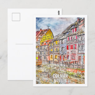 Postal Colmar France Travel Place Watercolor