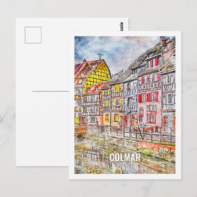 Postal Colmar France Travel Place Watercolor (Anverso / Reverso)