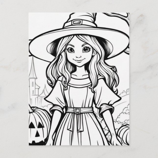 Postal ¡Coloca Tu Propio! Bruja de Halloween (Anverso)