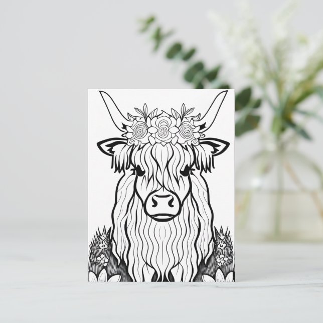 Postal ¡Coloca Tu Propio! Vaca Highland (Anverso de pie)