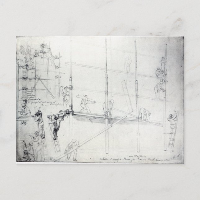 Postal Colocación de Scaffolding frente a la casa de Crai (Anverso)