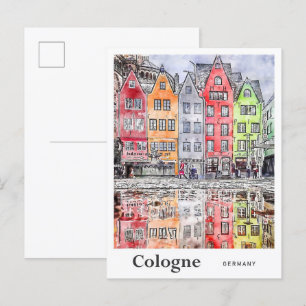 Postal Cologne Alemania Viaje Sketch de acuarela