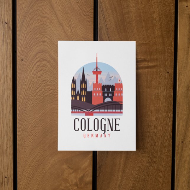 Postal Cologne Alemania Vintage Cityscape Magnet (cologne germany postcard)
