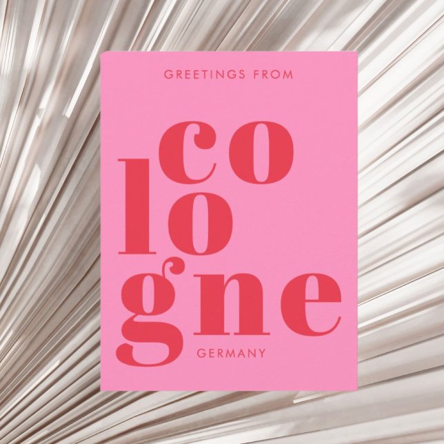 Postal Cologne Köln Germany typography pink red Postcard (Subido por el creador)