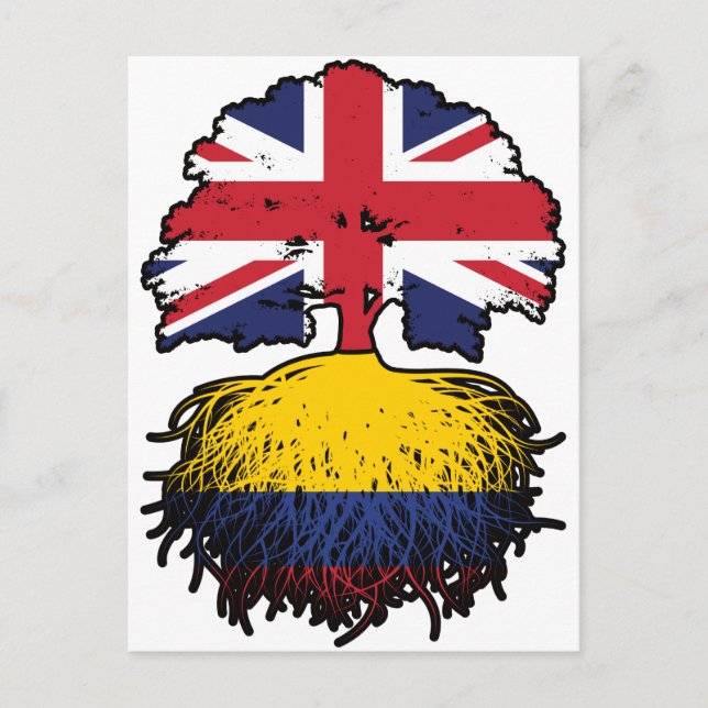 Postal Colombia Bandera de raíces colombianas de árboles  (Anverso)