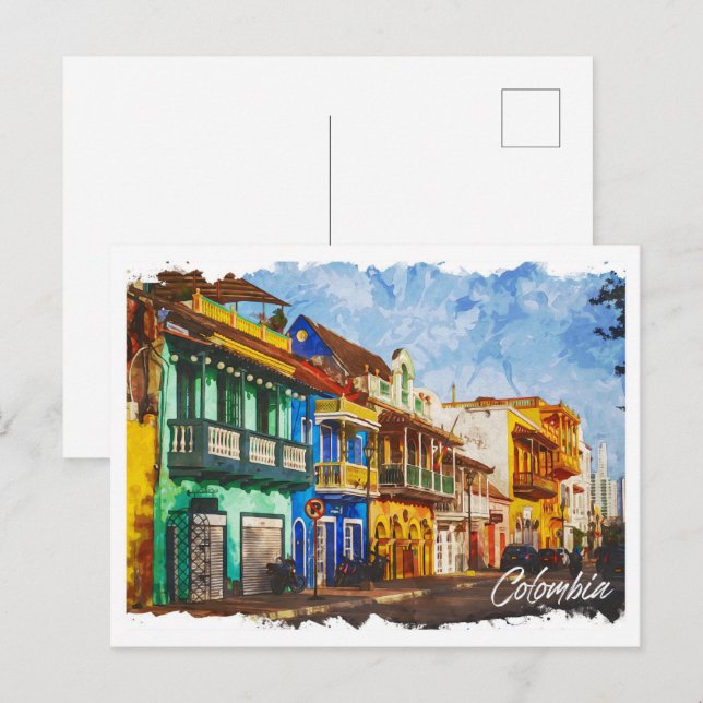 Postal Colombia: El hermoso paisaje de pintura al óleo (Anverso / Reverso)