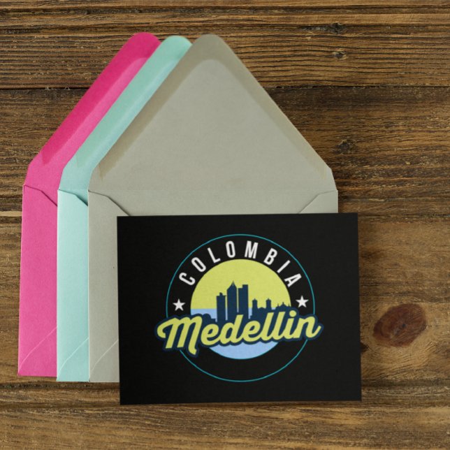 Postal Colombia: Logo de Medellín Cityscape City (Medellin Colombia City Logo Green Postcard)