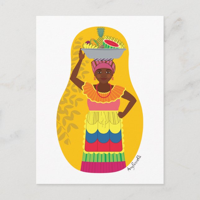 Postal colombiana Palenquera Cartagena Matryoshka (Anverso)