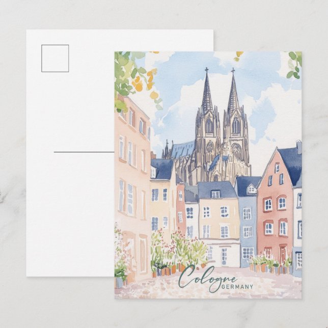 Postal Colonia Alemania Gouache Paint Ilustracion Viaje (Anverso / Reverso)