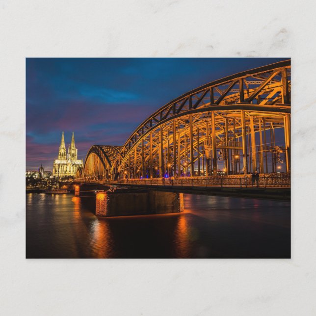 Postal Colonia Alemania Hohenzollern Bridge por la noche (Anverso)