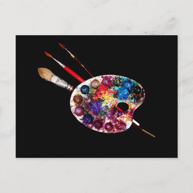 POSTAL COLOR ARTISTA PALETTE Y BRUSHES (Anverso)