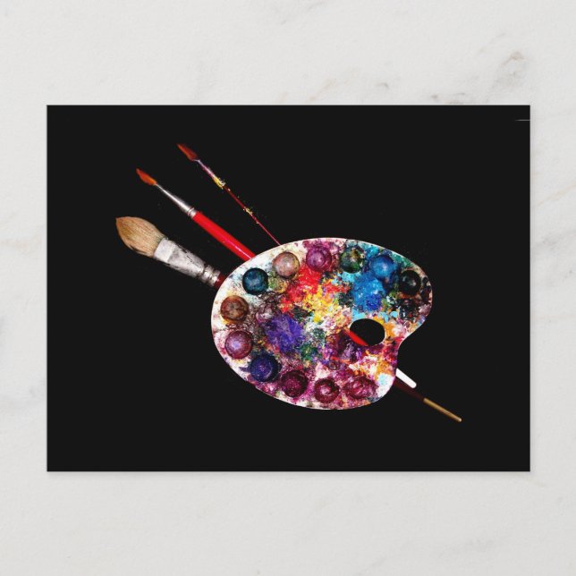 POSTAL COLOR ARTISTA PALETTE Y BRUSHES (Anverso)