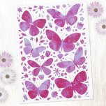 Postal Color de agua de mariposa rosa<br><div class="desc">Magenta pintura de mariposas color agua rosa y blanco. Arte original de Nic Squirrell.</div>
