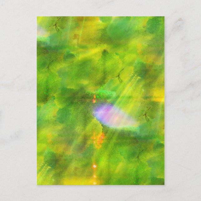 Postal color de fondo transparente verde, amarillo (Anverso)