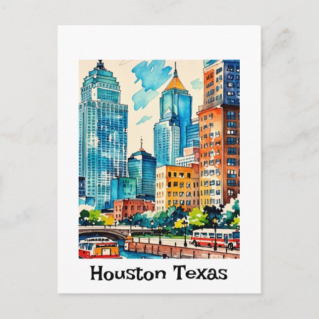 Postal Color del agua del Skyline de Houston (Anverso)