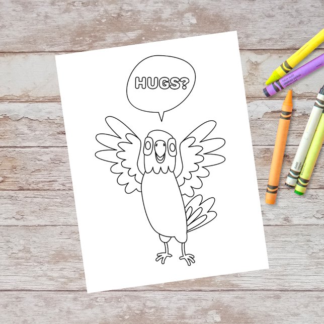 Postal Color Me Parrot dice Abrazos | Cartas de actividad (Subido por el creador)