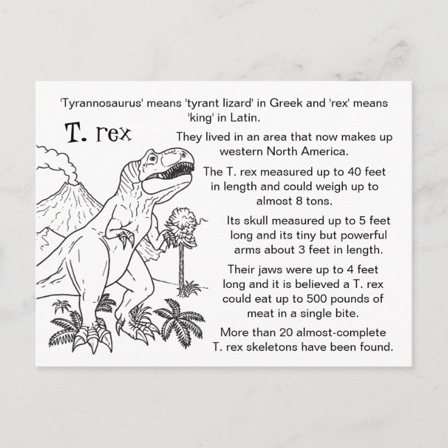 Postal Color Me Tyrannosaurus Rex Fun Hacts (Anverso)