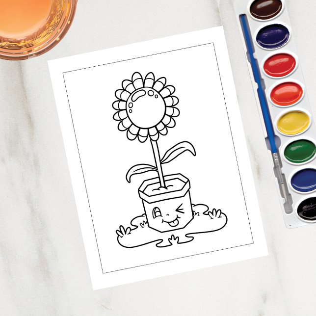 Postal Color Me Winking Potted Sunflower | Cartas de acti (Subido por el creador)